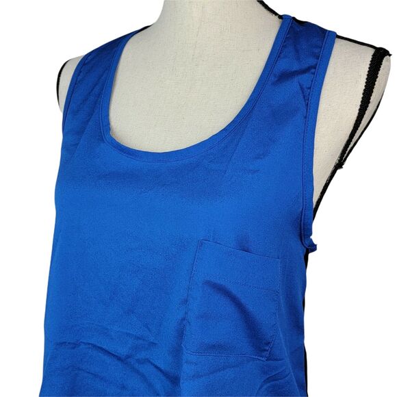 Monteau Blue Black Tank Top Womens Sz M Lace‎ Back Sheer Blouse Shirt Sexy Date - Picture 3 of 7
